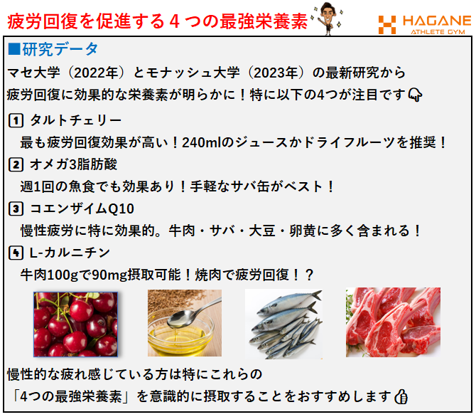 疲労回復を促進する最強栄養素｜最新研究が実証した4つの成分と効果的な摂取法　金岡亮介